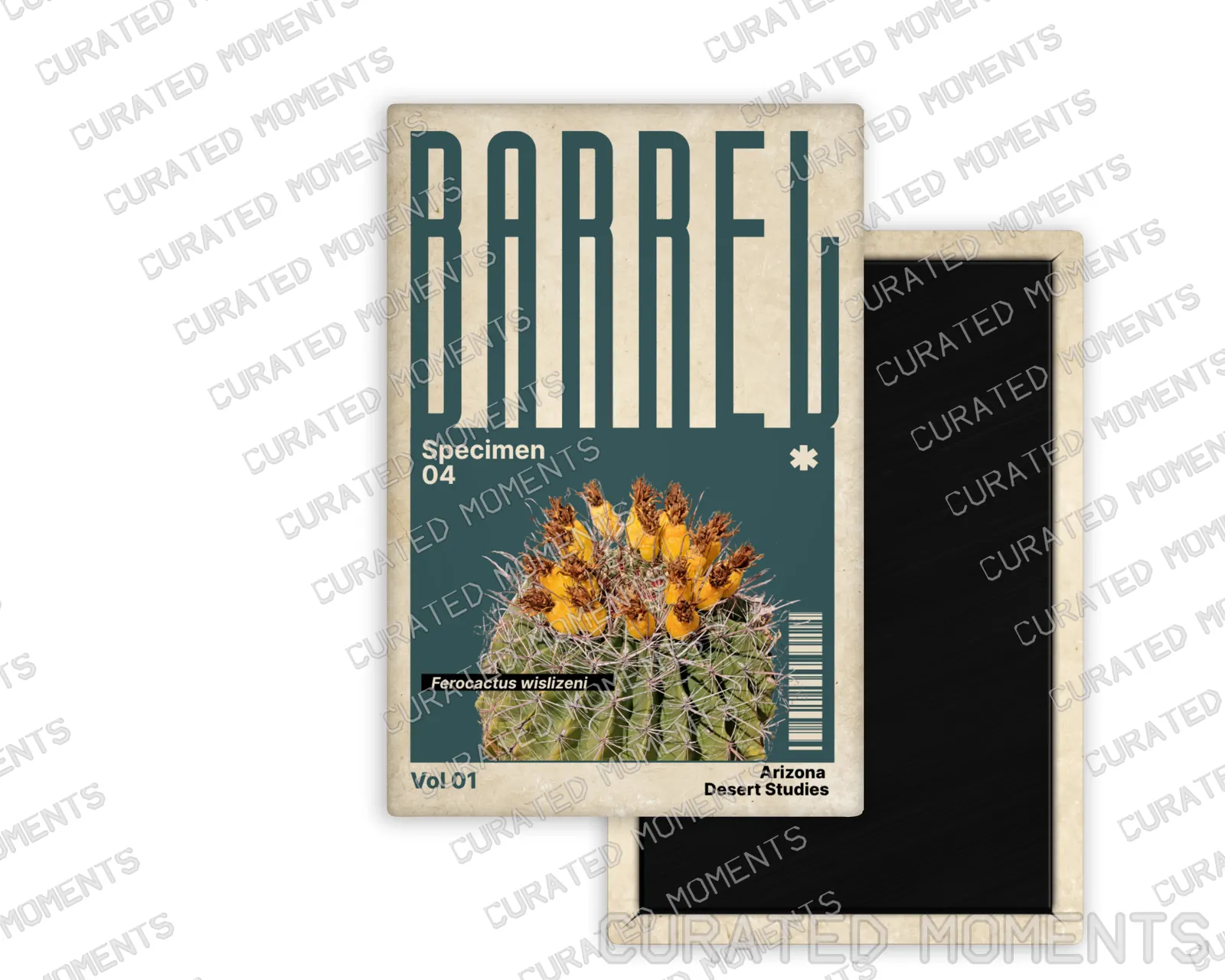 Barrel Cactus Arizona Desert Studies portrait magnet mockup in deep blue-green