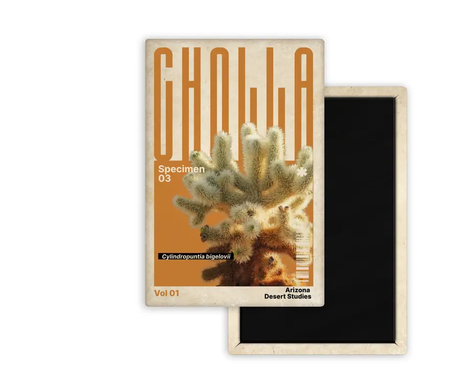 Cholla Arizona Desert Studies portrait magnet mockup in desert orange
