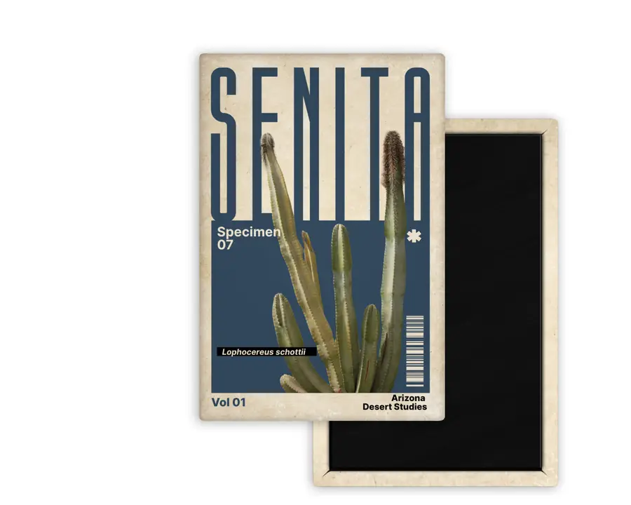 Senita Arizona Desert Studies portrait magnet mockup in slate blue