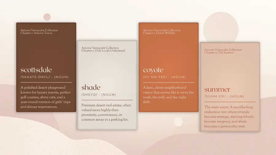 Arizona Vernacular collection featuring four dictionary-style Arizona magnets