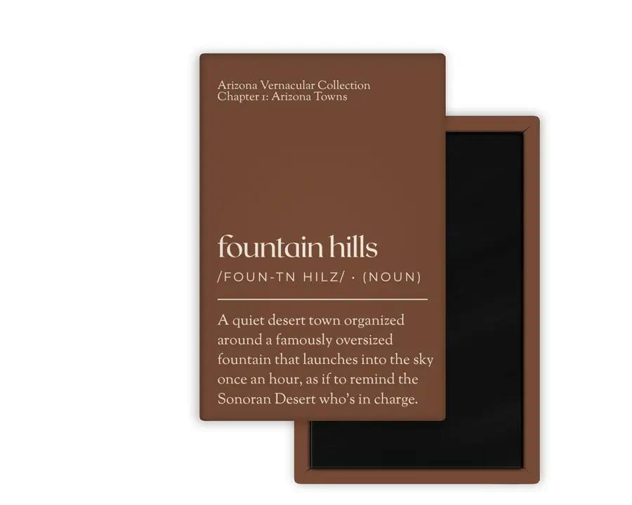 Fountain Hills Arizona Vernacular portrait magnet mockup in warm brown