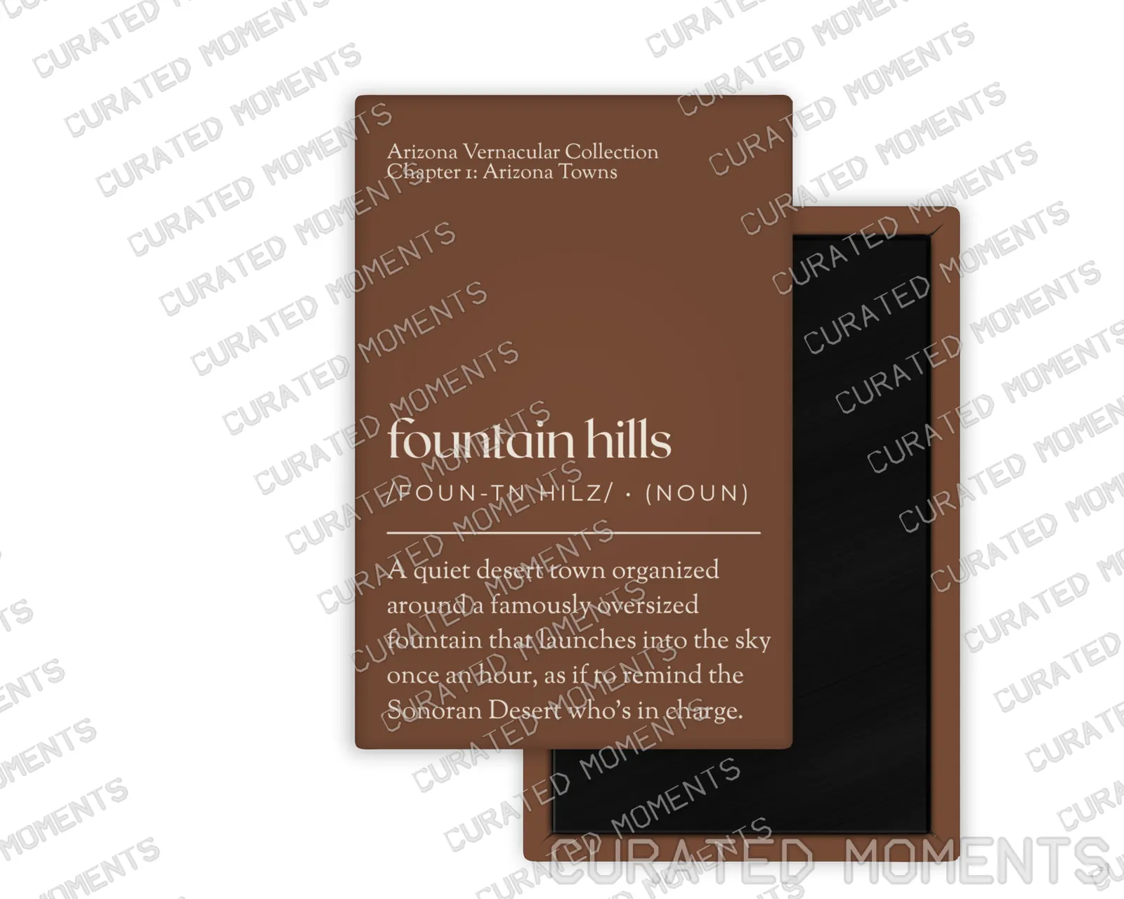 Fountain Hills Arizona Vernacular portrait magnet mockup in warm brown