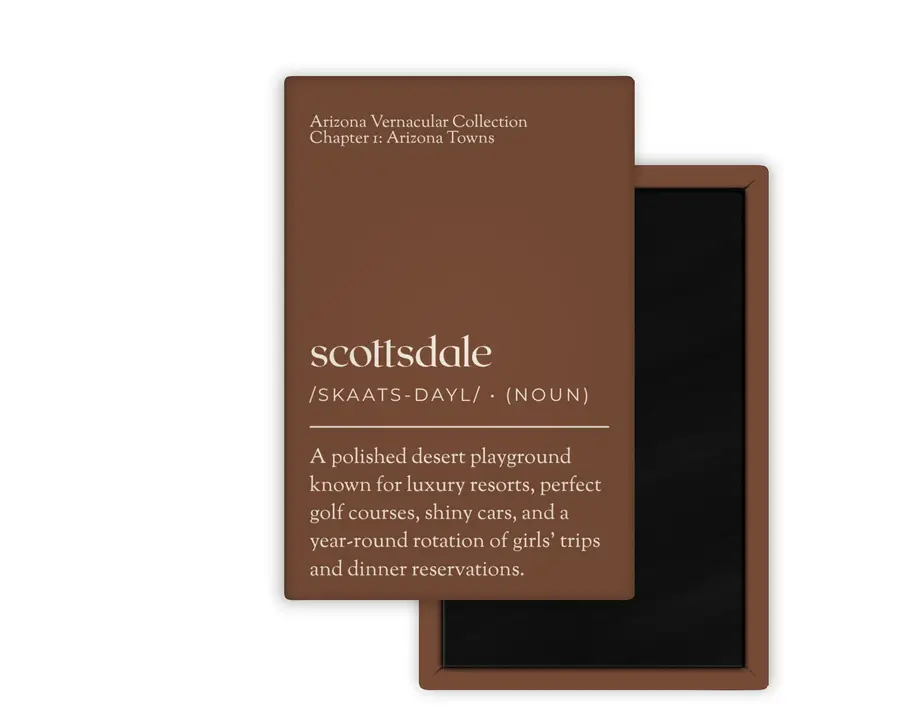 Scottsdale Arizona Vernacular portrait magnet mockup in warm brown