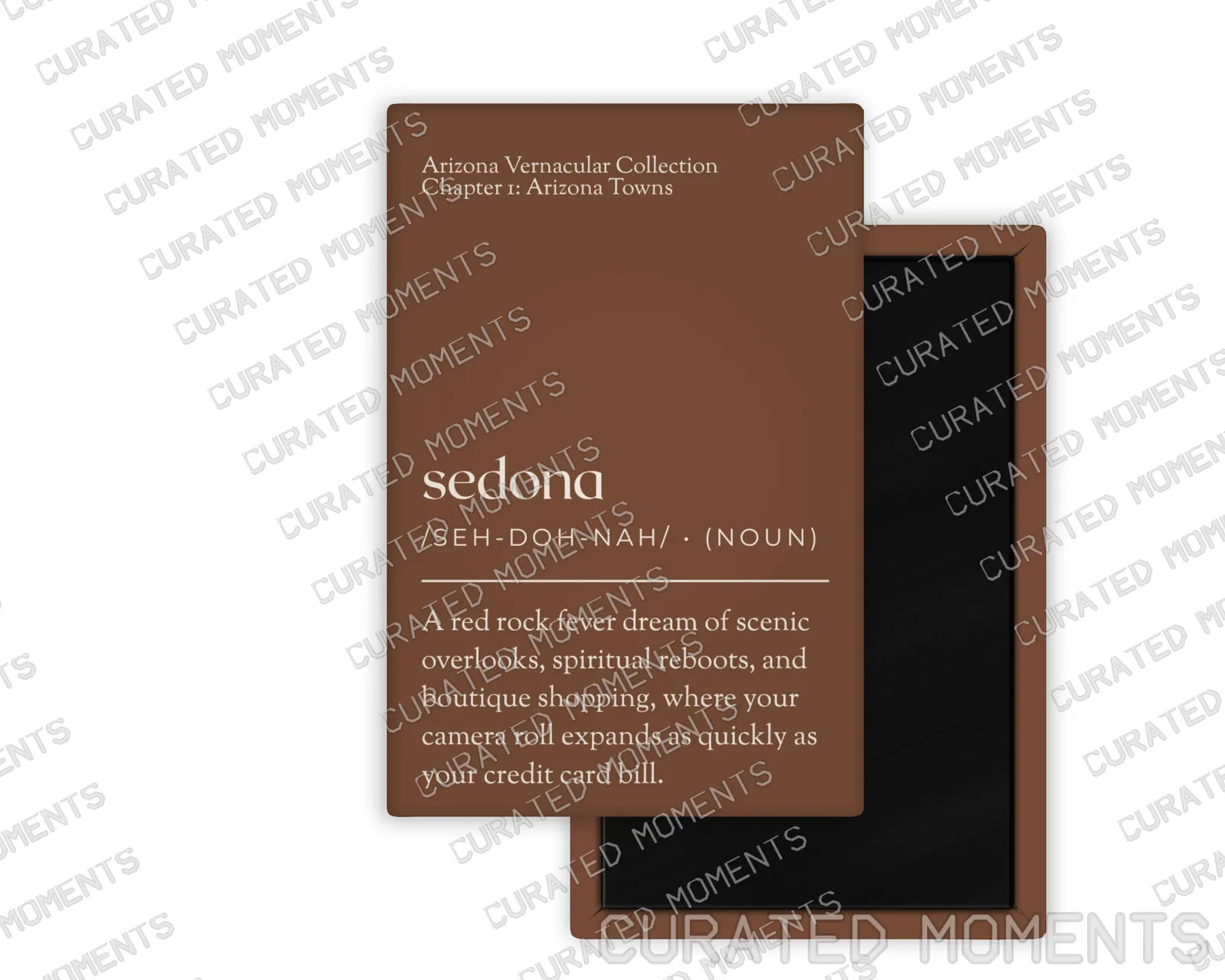 Sedona Arizona Vernacular portrait magnet mockup in warm brown