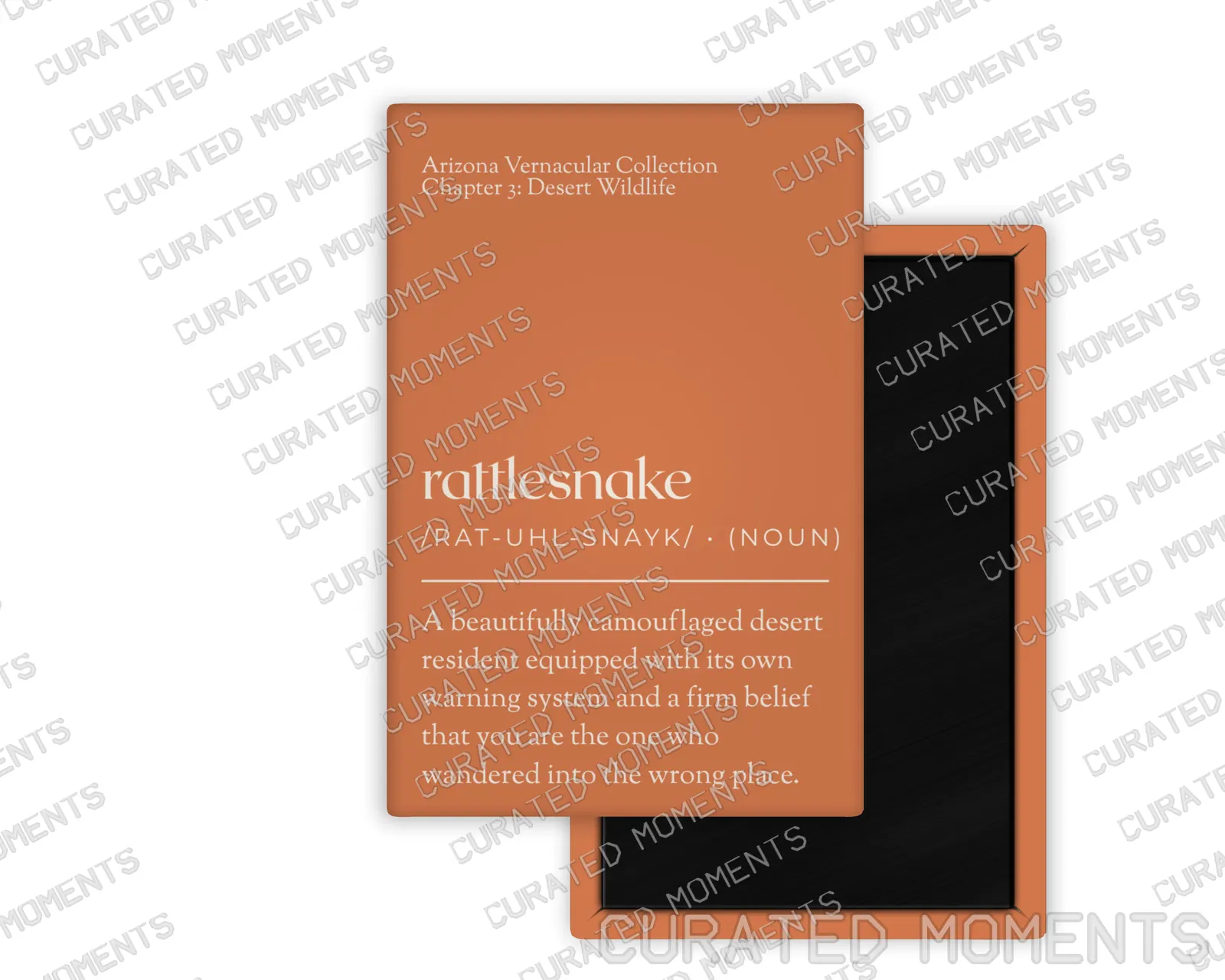 Rattlesnake Arizona Vernacular portrait magnet mockup in terracotta