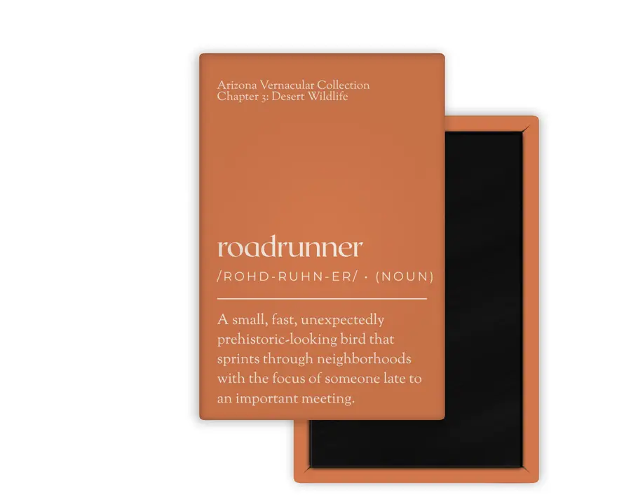 Roadrunner Arizona Vernacular portrait magnet mockup in terracotta