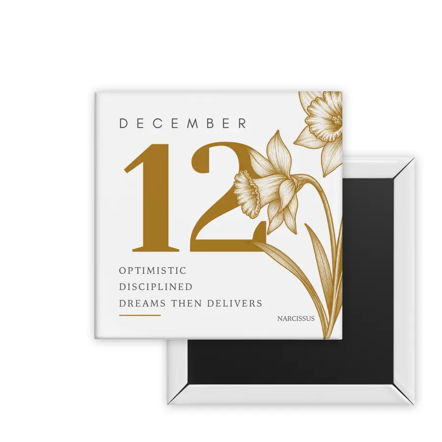 December Narcissus Birth Month Blooms square magnet mockup in golden ochre