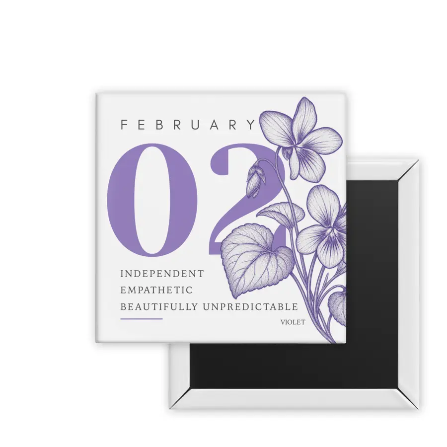 February Violet Birth Month Blooms square magnet mockup in purple