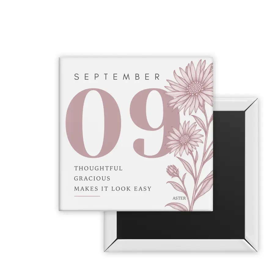 September Aster Birth Month Blooms square magnet mockup in dusty pink