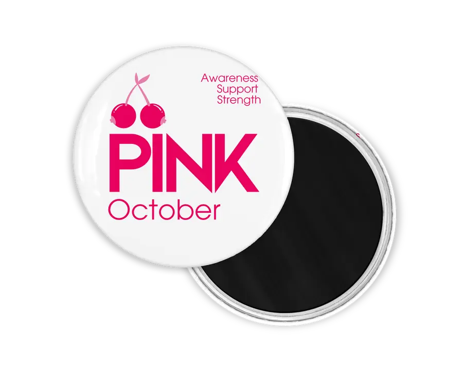 Pink October awareness campaign magnet shown from the front and back