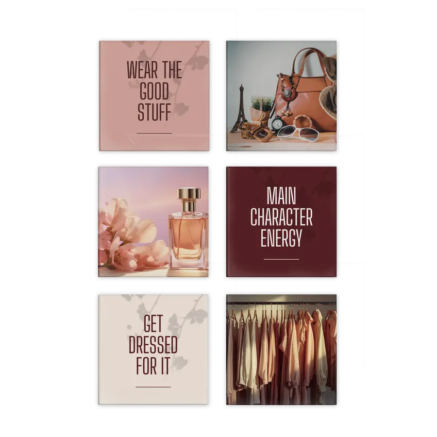 The Style Edit six-piece magnet set with fashion, fragrance and main-character inspiration in blush and burgundy