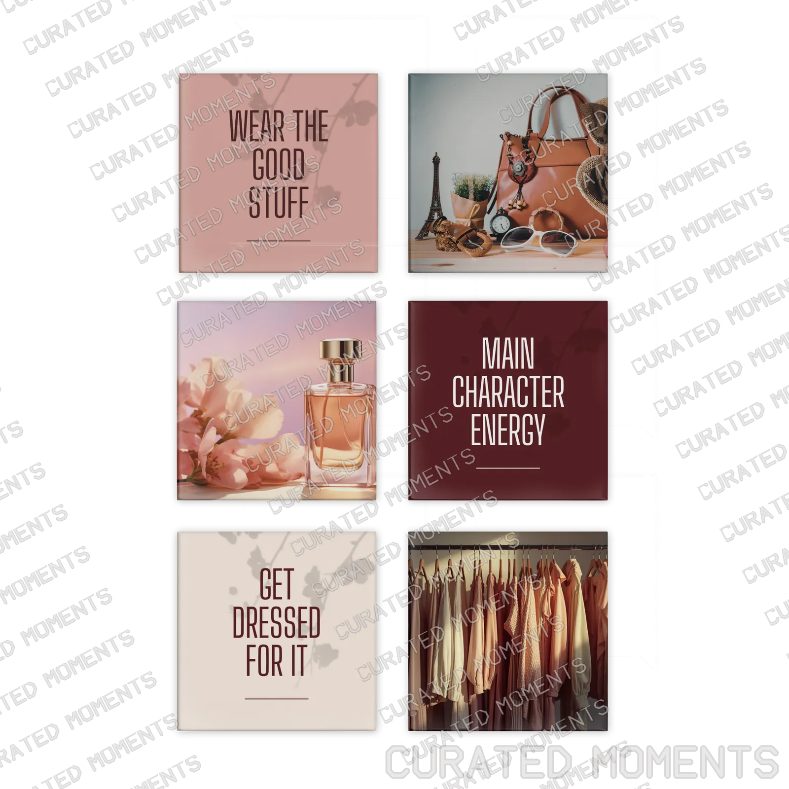 The Style Edit six-piece magnet set with fashion, fragrance and main-character inspiration in blush and burgundy