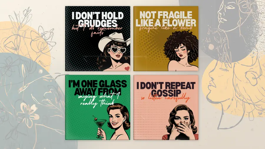 Retro Women arrangement featuring four colorful witty magnet designs