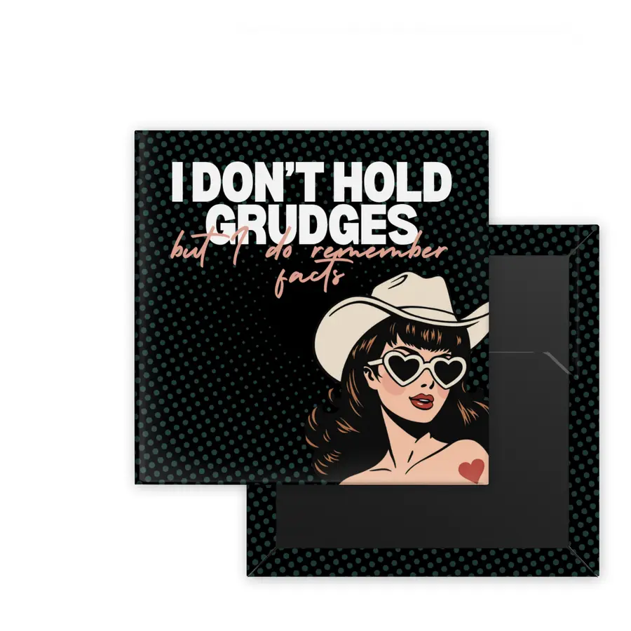 I Remember Facts Retro Women square magnet mockup in black and teal