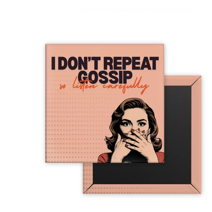 Listen Carefully Retro Women square magnet mockup in peach