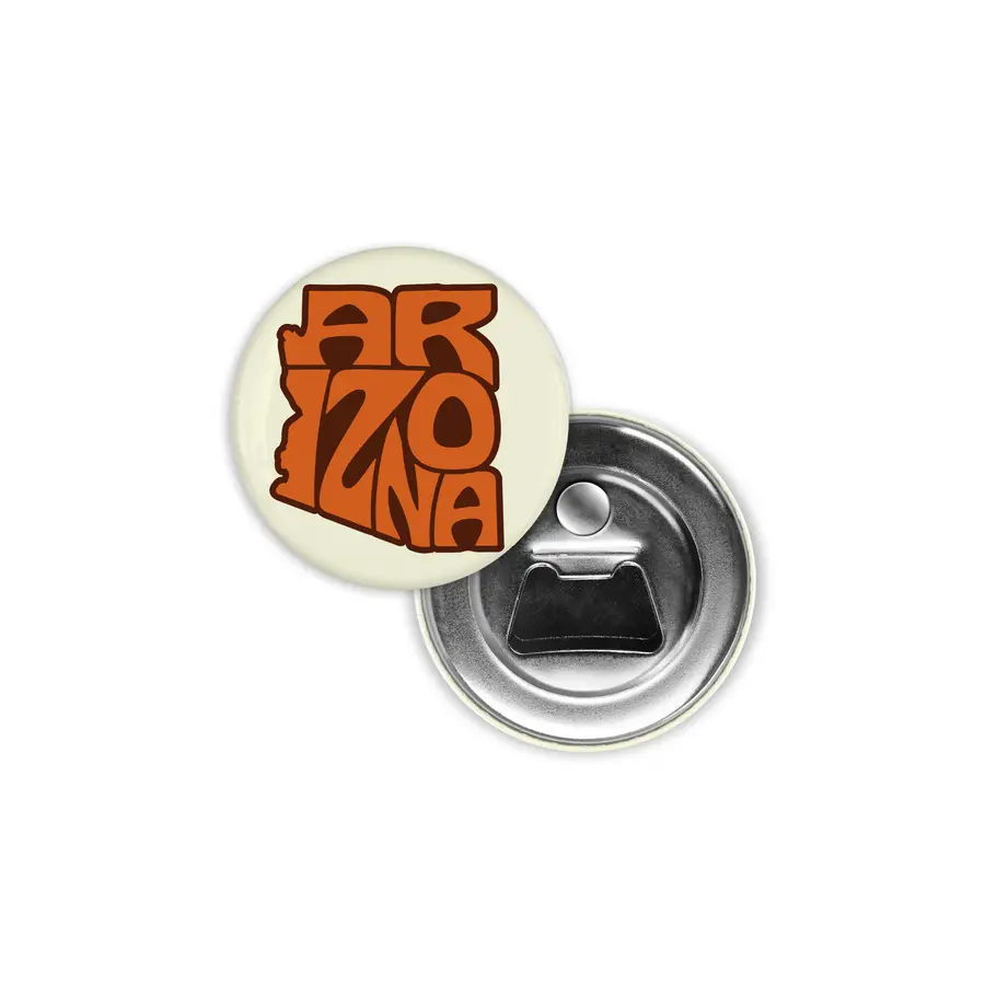 Arizona State magnetic bottle opener with bold retro Arizona lettering and a metal opener back