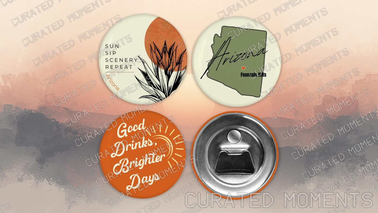 Shop Local Bottle Openers hero arrangement featuring three Arizona designs and the magnetic opener back